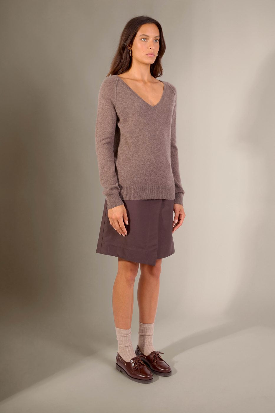 V-Ausschnitt-Pullover Penelope – Taupe Meliert