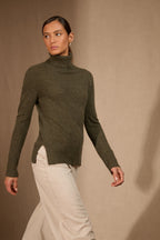 Rullekravetrøje Tracy - Militærgrøn meleret