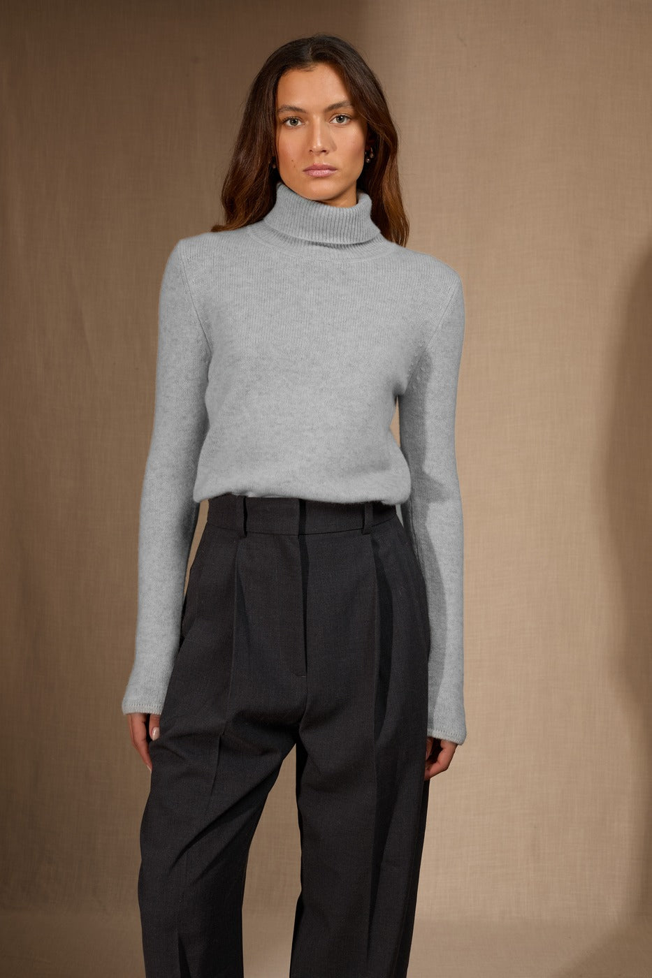 Rollkragenpullover 4-fädig Willow - Meliertes Gletschergrau