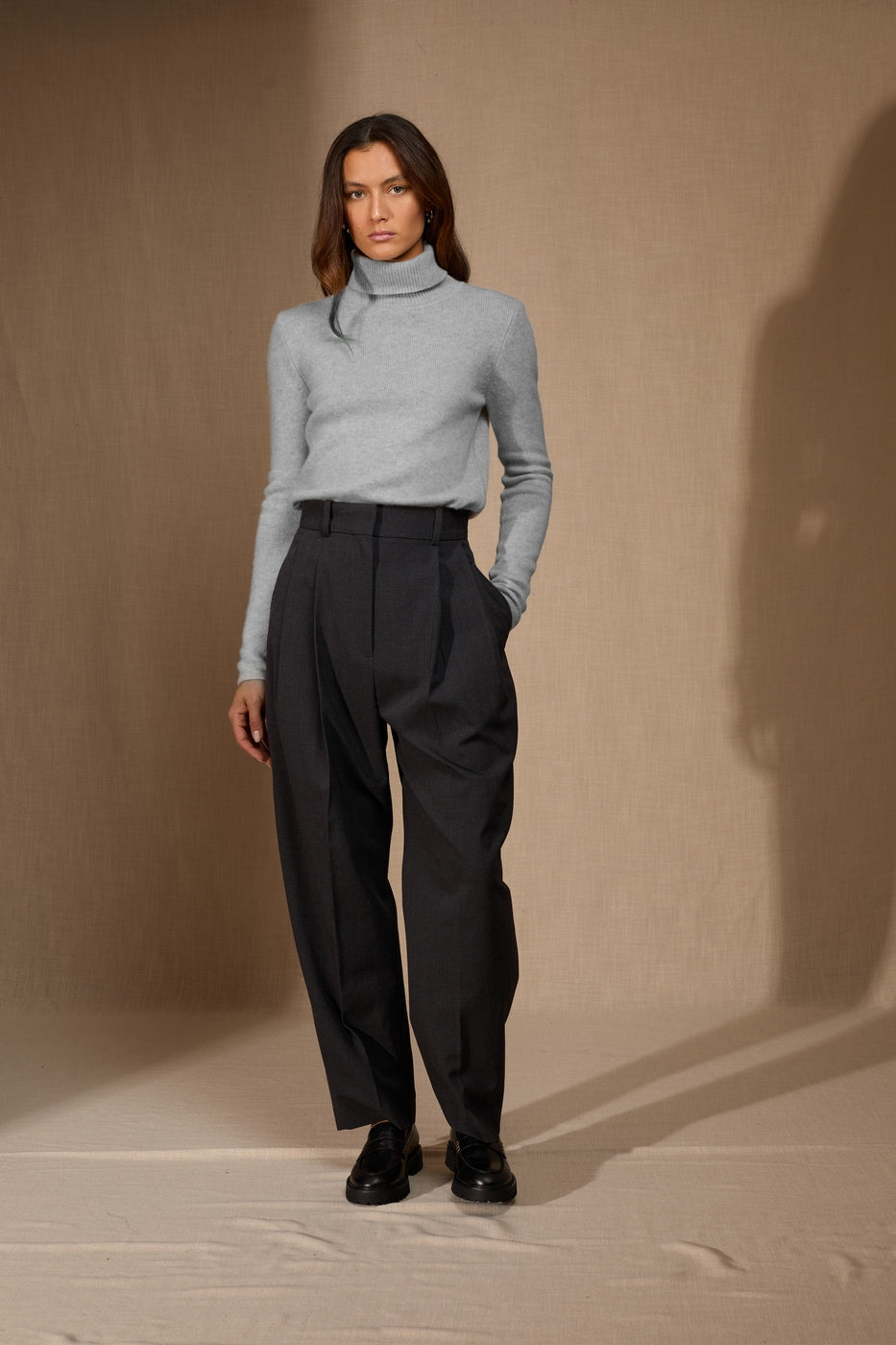 Rollkragenpullover 4-fädig Willow - Meliertes Gletschergrau