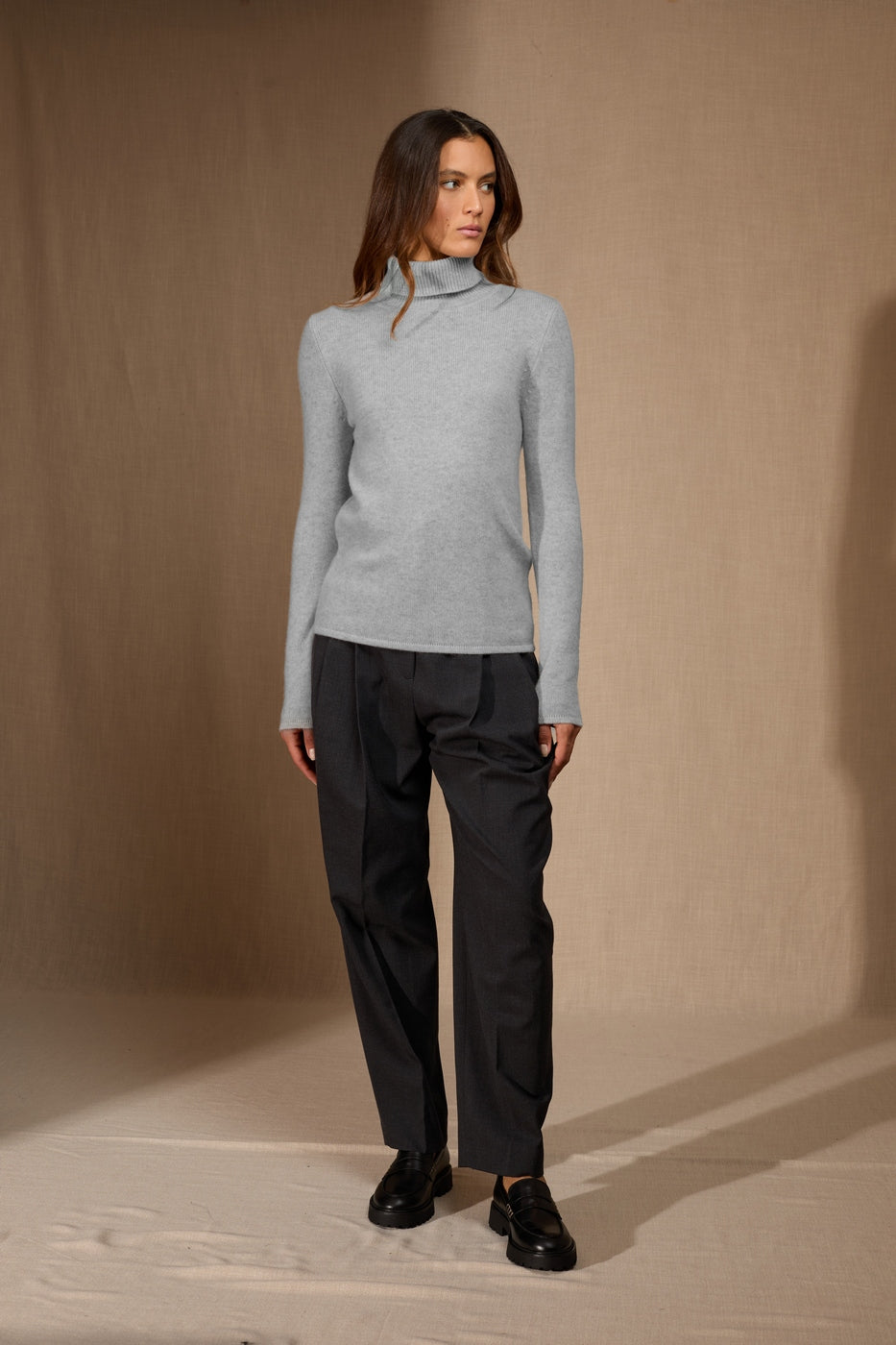 Rollkragenpullover 4-fädig Willow - Meliertes Gletschergrau