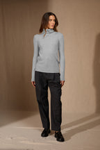 Rollkragenpullover 4-fädig Willow - Meliertes Gletschergrau
