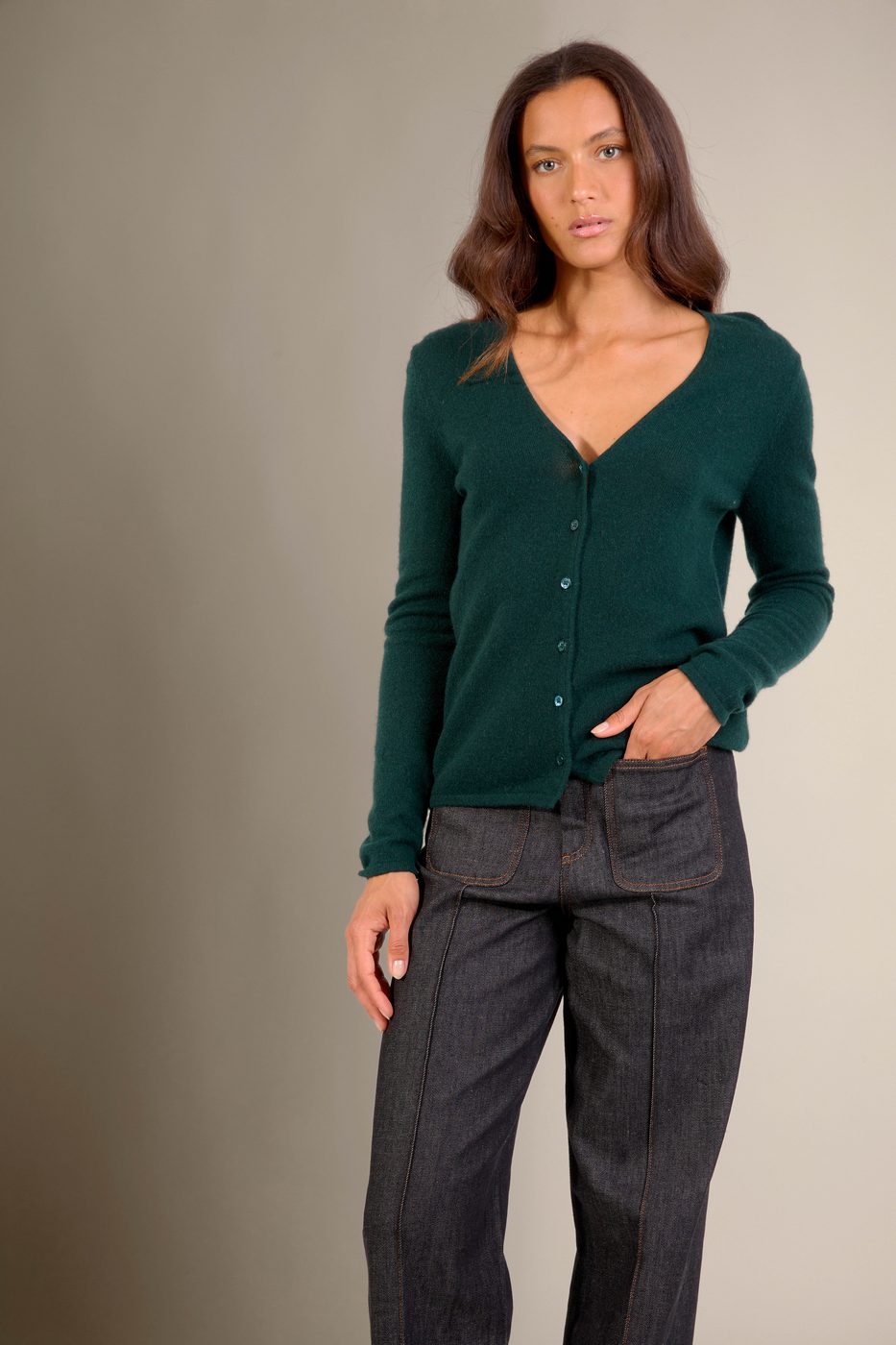 Cardigan Col V Paige - Cyprès