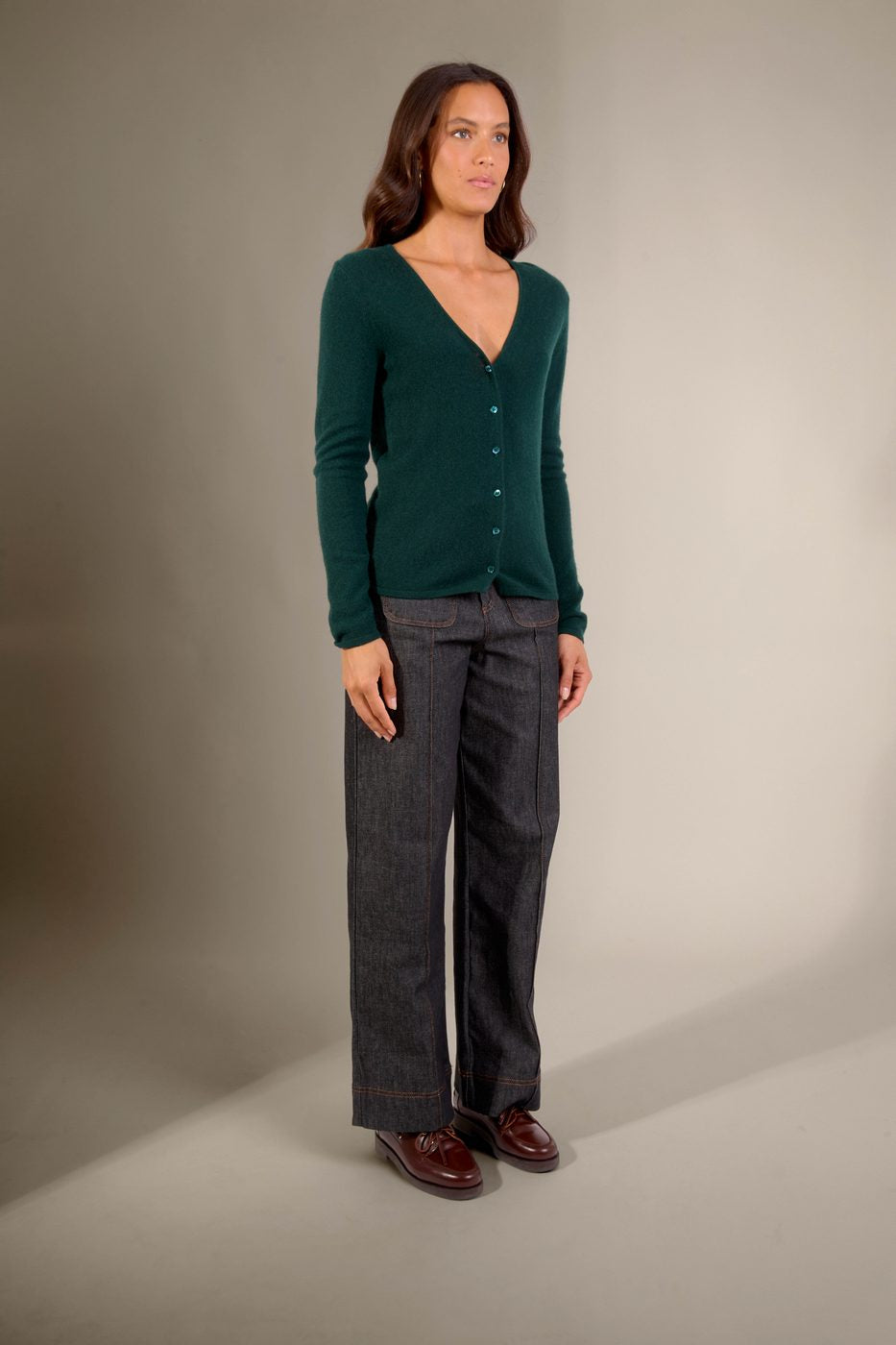 Cardigan Col V Paige - Cyprès