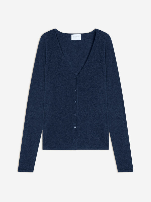 Cardigan med V-udskæring Paige - Meleret oceanblå