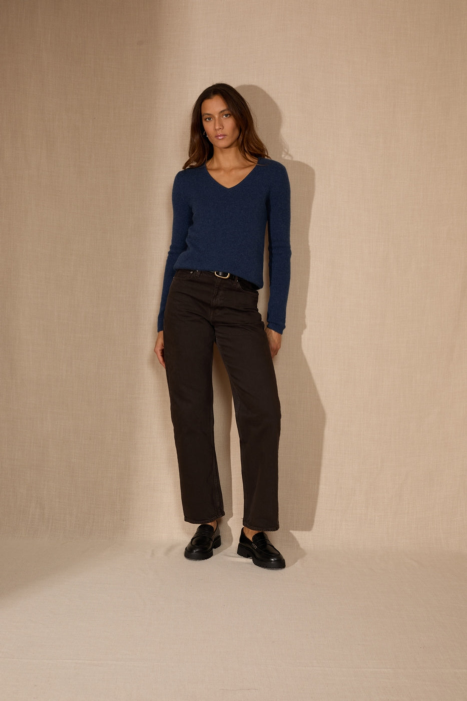 Gaby 4-Ply V-Neck Jumper - Mottled Ocean