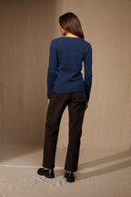Gaby 4-Ply V-Neck Jumper - Mottled Ocean