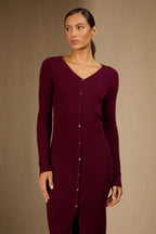 Robe Boutonnée Col V - Maria - Bordeaux