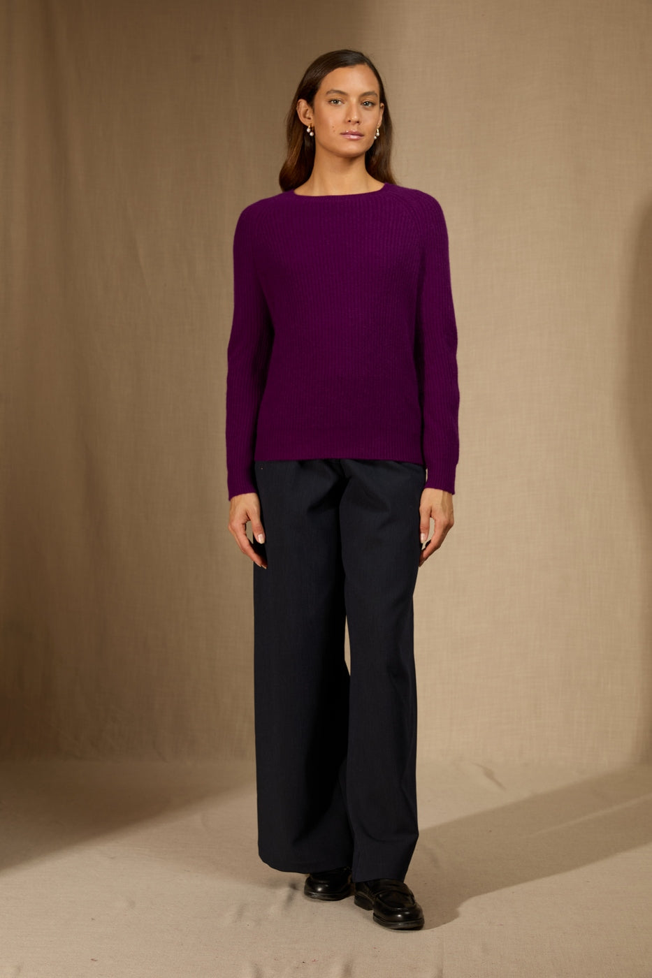 Pull Col Rond 4 Fils - Oceane - Prune