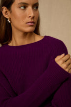 Pull Col Rond 4 Fils - Oceane - Prune