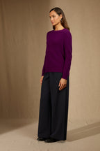 Pull Col Rond 4 Fils - Oceane - Prune