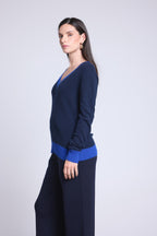 Ribstrikket V-halset sweater Perla - Marineblå Kongeblå - Dame - 100% kashmir