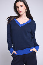 Ribstrikket V-halset sweater Perla - Marineblå Kongeblå - Dame - 100% kashmir