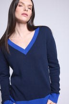 Ribstrikket V-halset sweater Perla - Marineblå Kongeblå - Dame - 100% kashmir
