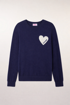 Jersey con cuello redondo y corazón - Azul marino