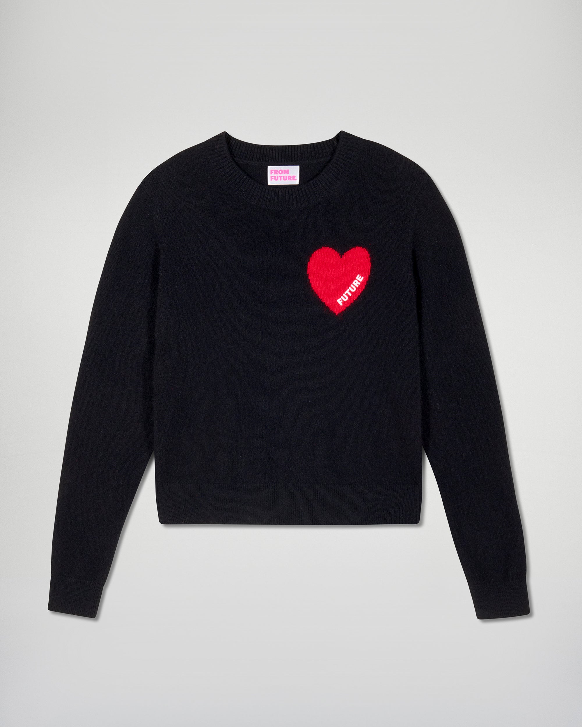 Pull Col Rond Cœur Broderie Future - Noir - Femme