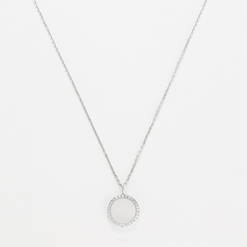 "Round Mother-of-Pearl" Pendant D0.08/28 &amp; Mother-of-Pearl - 375/1000 White Gold