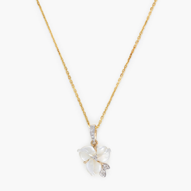 Pendentif "Tradescantia" Diamants 0,04/12 Et Nacre Blanche