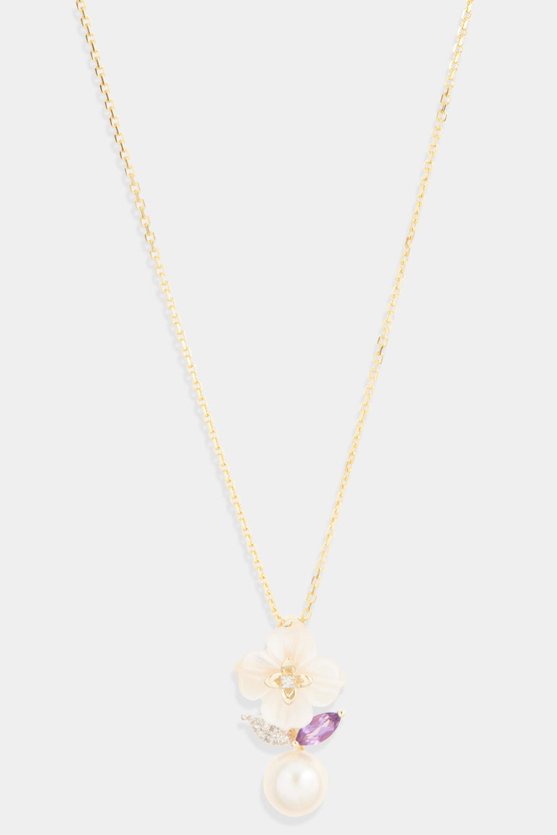 "Cheina" Pendant D0.04/7 Am0.12/1 Mop1.01/1 P1.68/1 - Yellow Gold