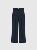 An'ge – Hose Philicia Marine, weite marineblaue Hose mit aufgesetzten Taschen und goldenem Knopf