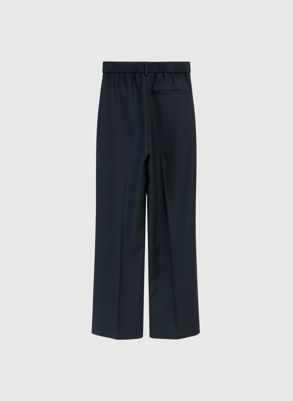 An'ge – Hose Philicia Marine, weite marineblaue Hose, Rückansicht, auf hellgrauem Hintergrund