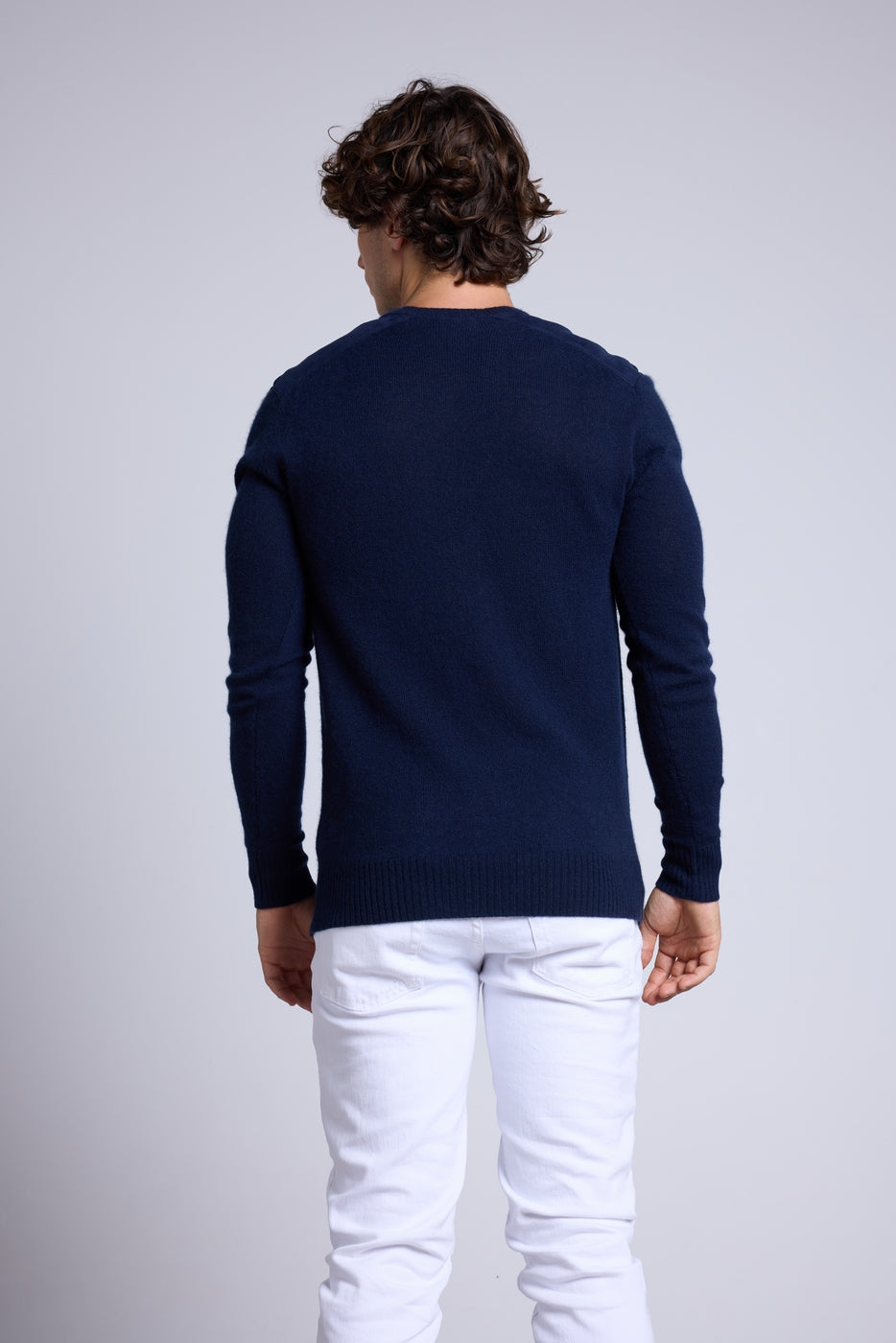 Trui met ronde hals en inzetstuk met suèdelook Philippe - Marineblauw - Heren - 100% Kasjmier