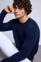 Trui met ronde hals en inzetstuk met suèdelook Philippe - Marineblauw - Heren - 100% Kasjmier