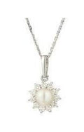 Pendentif "Médaillon De Perle" Or Blanc 375/1000 Perle Blanche Et Zirconium