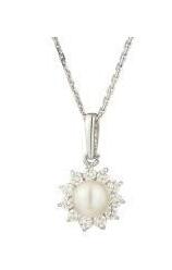 Pendentif "Médaillon De Perle" Or Blanc 375/1000 Perle Blanche Et Zirconium