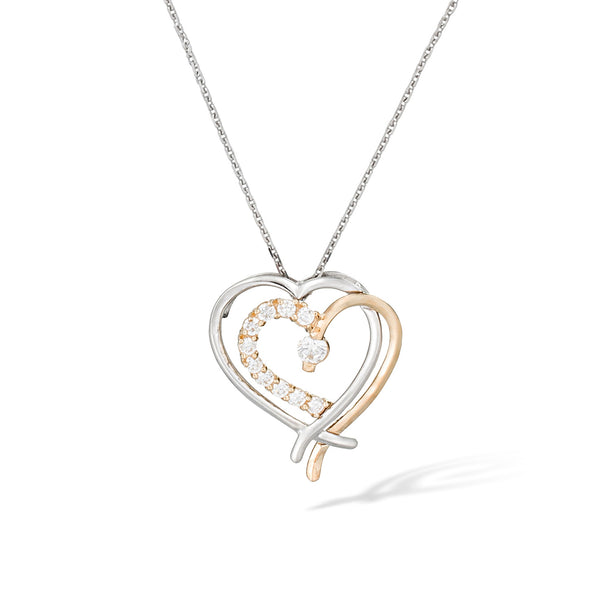 Pendentif "Coup De Coeur" Or Bicolore 375/1000 Et Zirconium