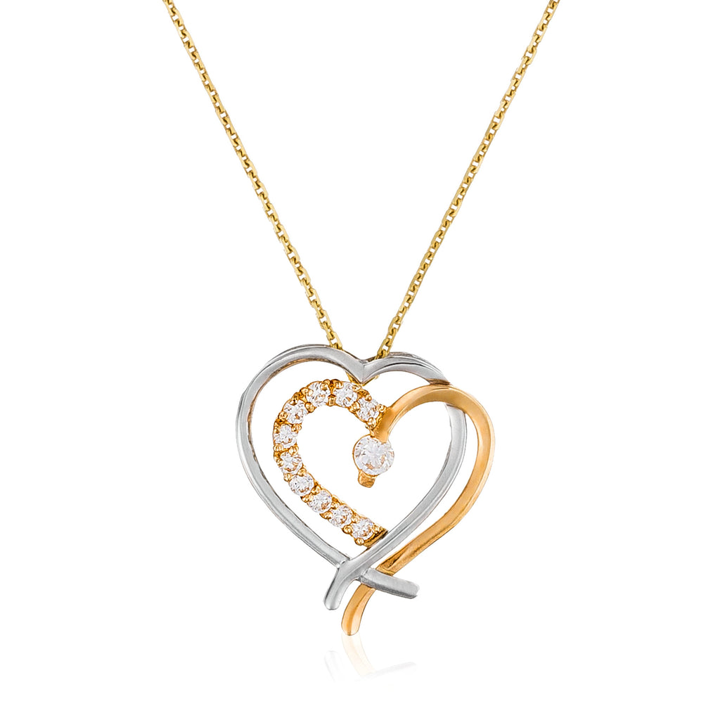 Pendentif "Coup De Coeur" Or Jaune, Or Blanc 375/1000 Et Zirconium