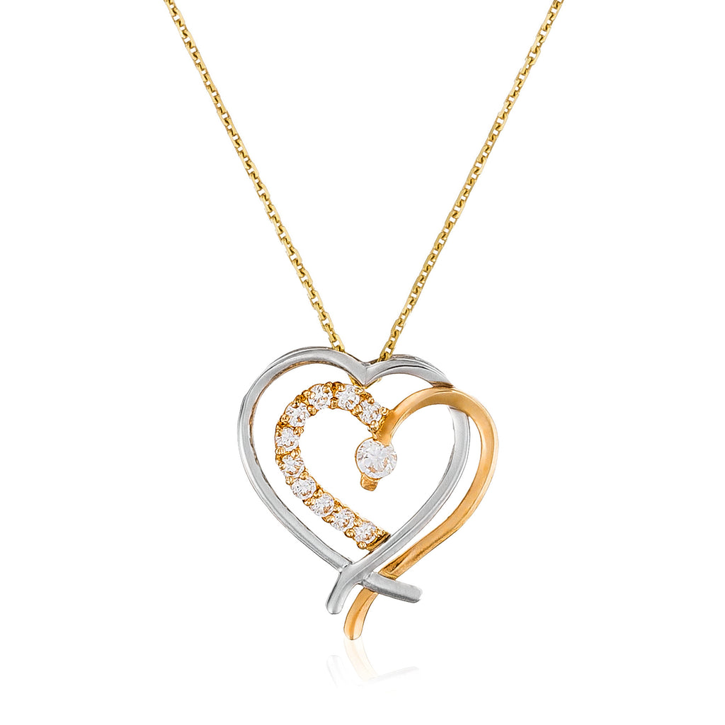 Pendentif "Coup De Coeur" Or Jaune, Or Blanc 375/1000 Et Zirconium