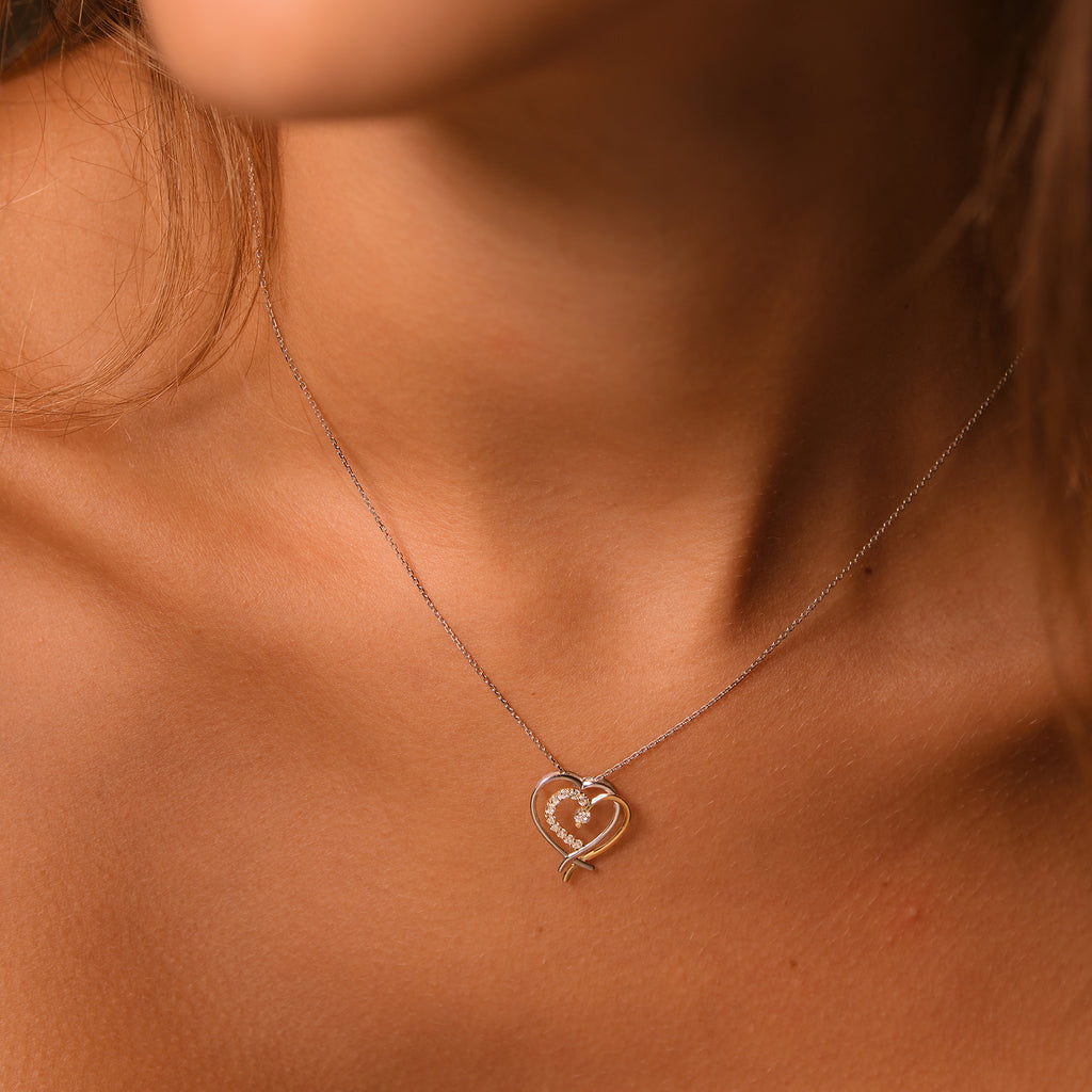 Pendentif "Coup De Coeur" Or Bicolore 375/1000 Et Zirconium