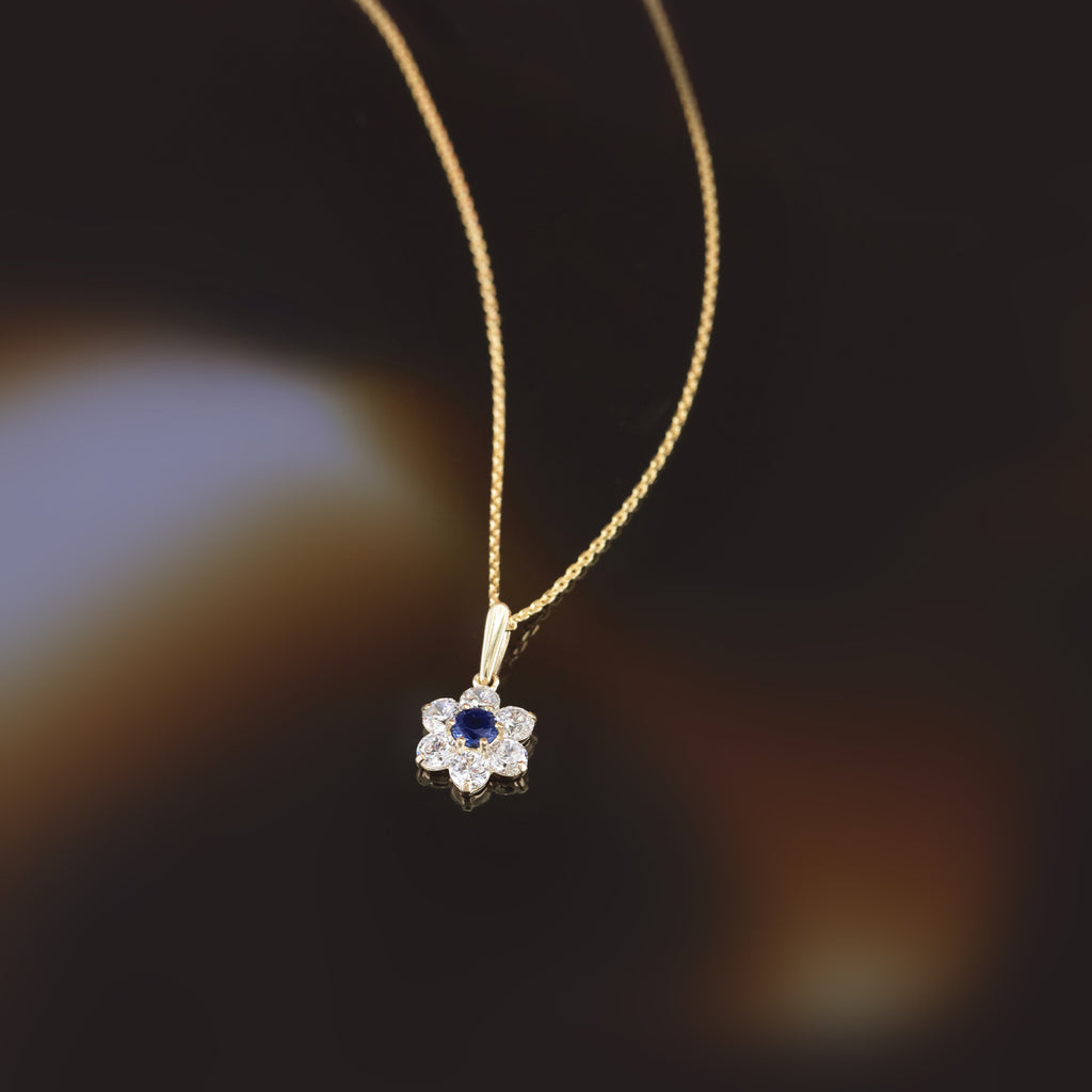 “Mystique” Pendant 375/1000 Yellow Gold And Blue Zirconium