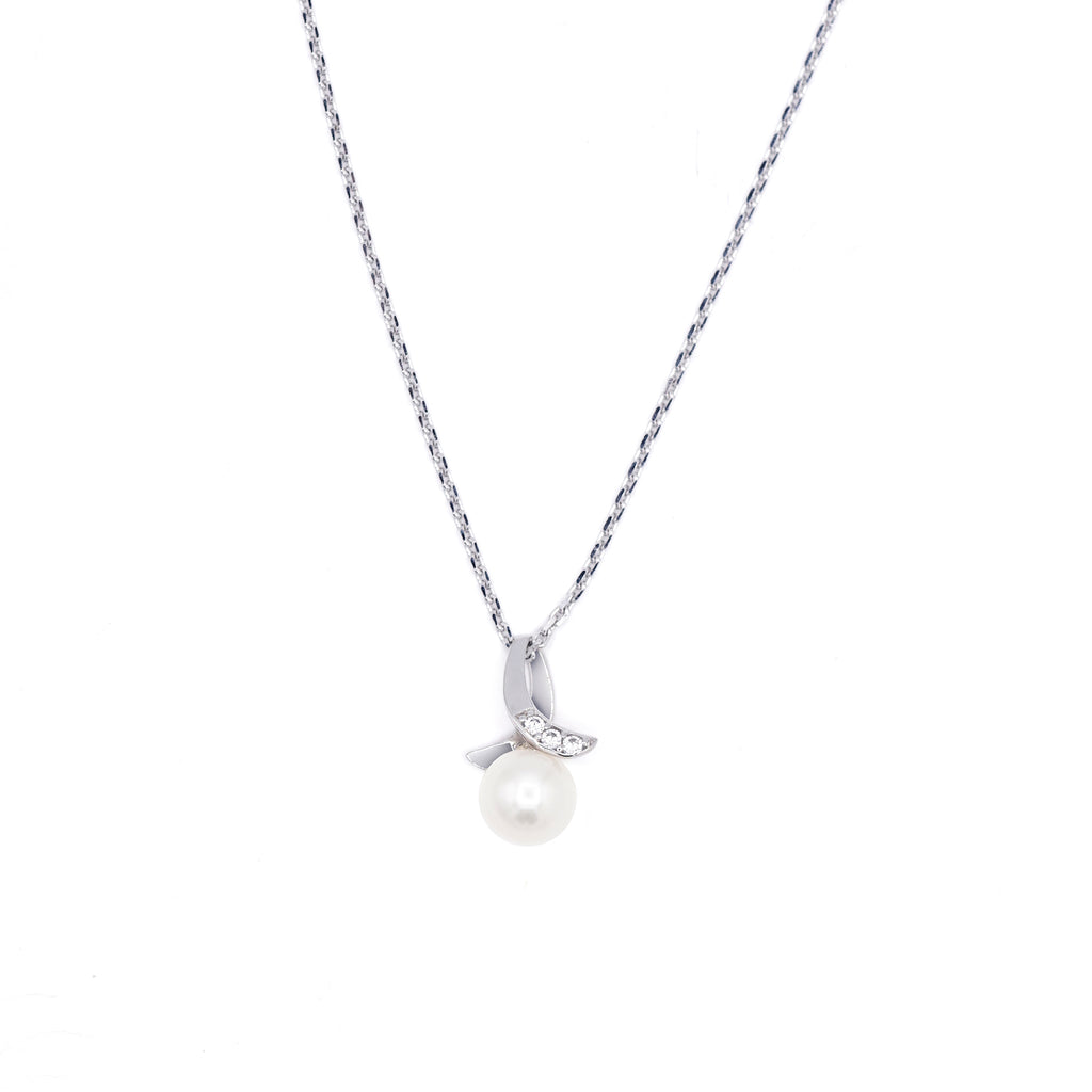 Colgante "Phenix" Oro blanco 375/1000 Perla blanca y Circonio