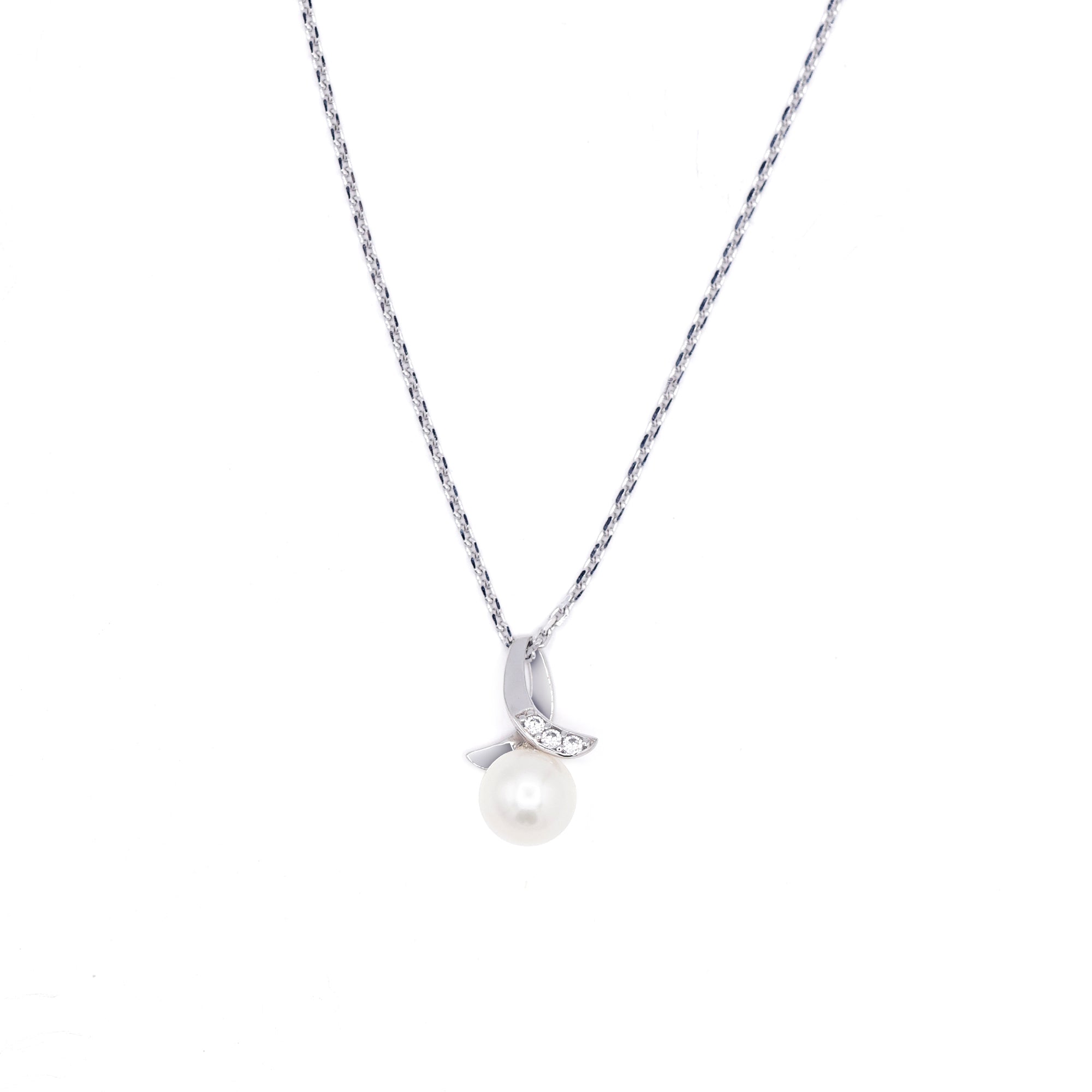Colgante "Phenix" Oro blanco 375/1000 Perla blanca y Circonio