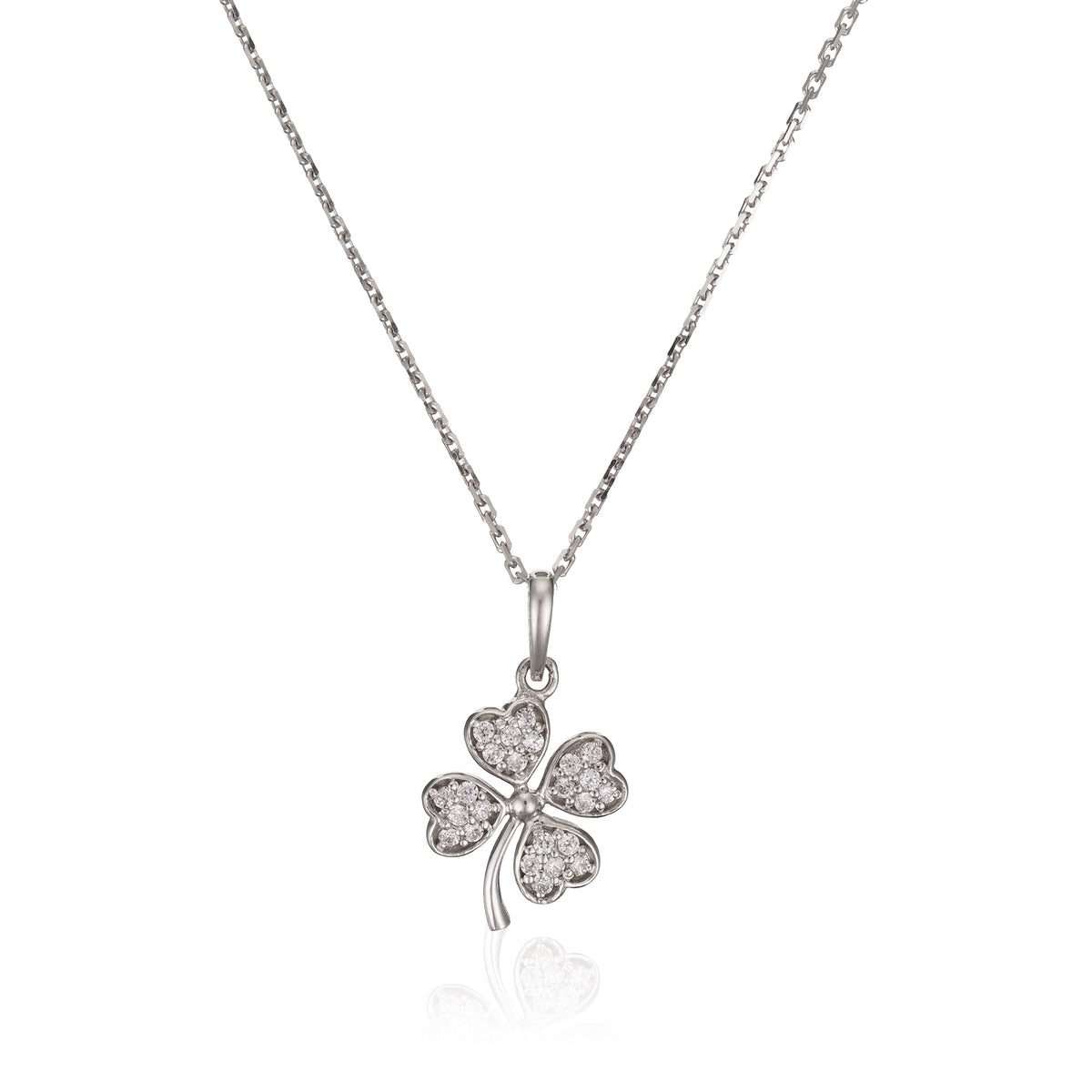 Pendentif "Trèfle" Or Blanc 375/1000 Et Zirconium