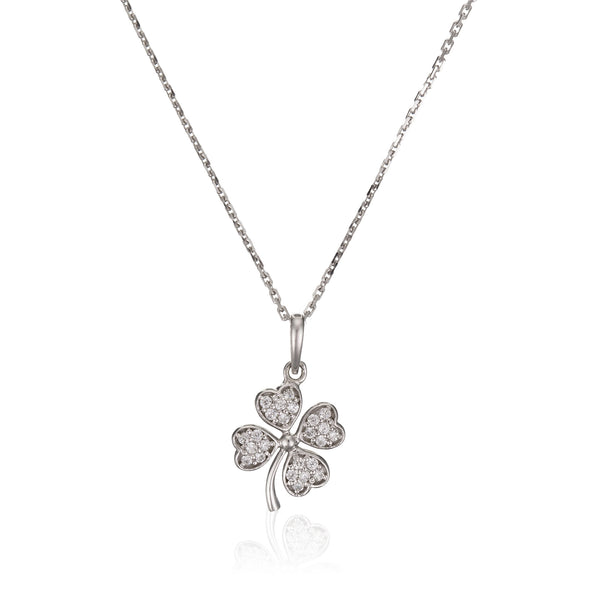 Pendentif "Trèfle" Or Blanc 375/1000 Et Zirconium