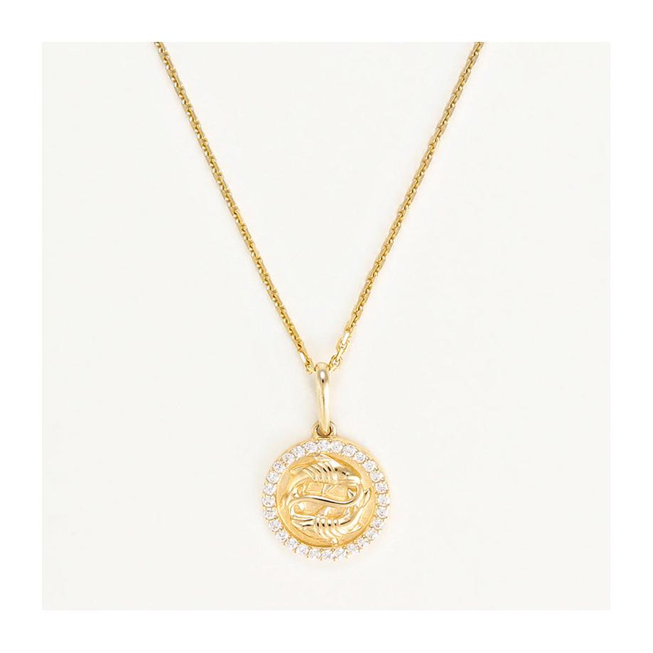 Pendentif Astro Bille "Poissons" Or Jaune 375/1000 Et Zirconium