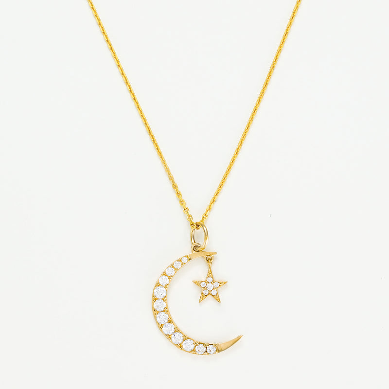 Pendentif "Lune Etoile" - Or Jaune 375/1000 Et Zirconium
