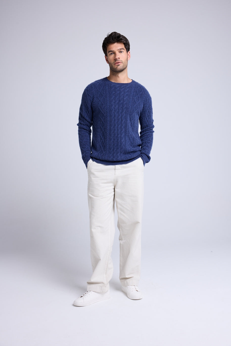 Maglione a trecce con girocollo Pierre - Indaco - Uomo