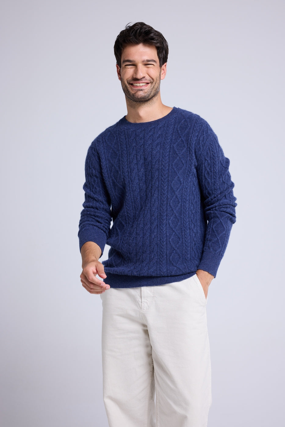 Maglione a trecce con girocollo Pierre - Indaco - Uomo