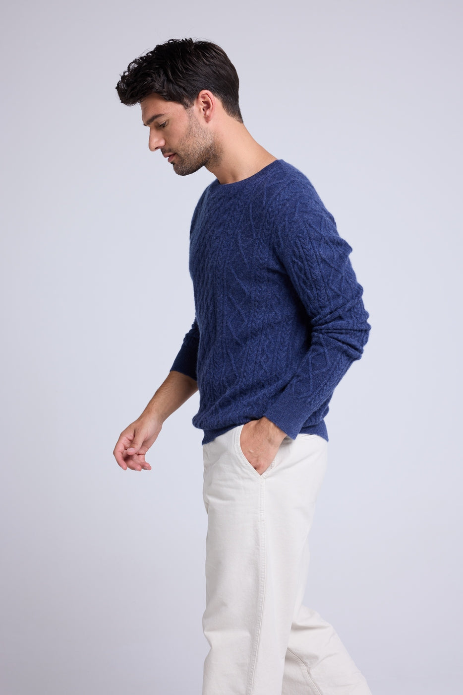 Maglione a trecce con girocollo Pierre - Indaco - Uomo