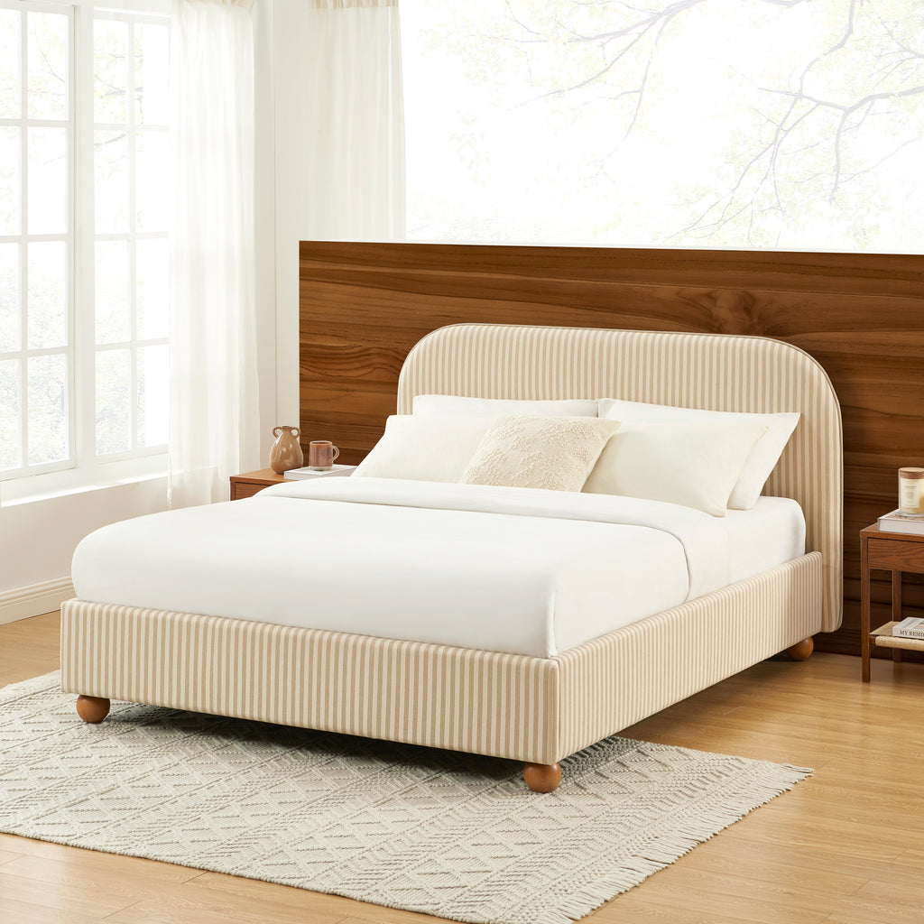 Pilka - Bed - Striped Fabric - Beige and Ecru