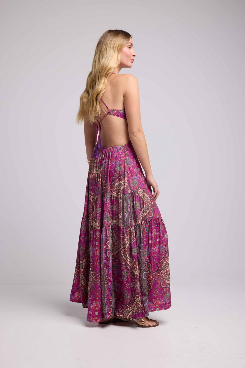 Vestido largo con tirantes - Púrpura
