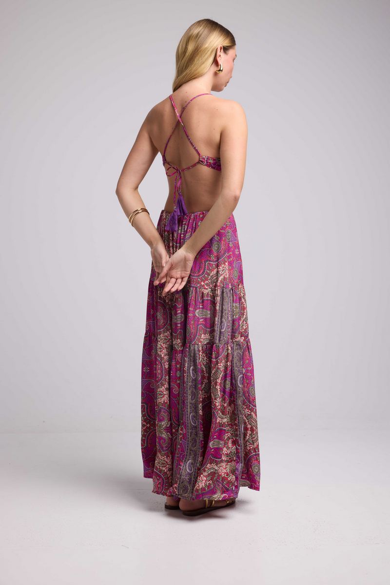 Vestido largo con tirantes - Púrpura