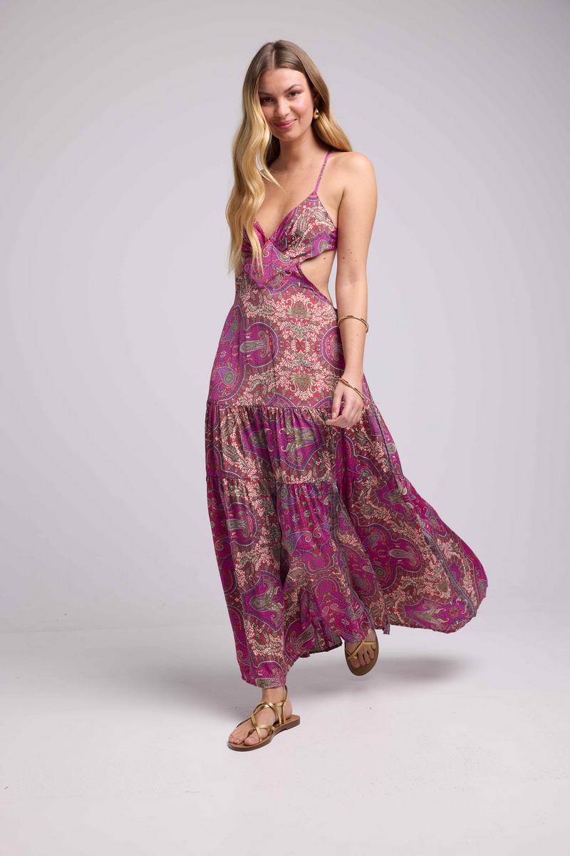 Vestido largo con tirantes - Púrpura