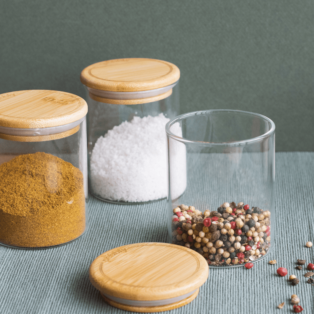 Set Of 3 Glass Spice Jars - Clear