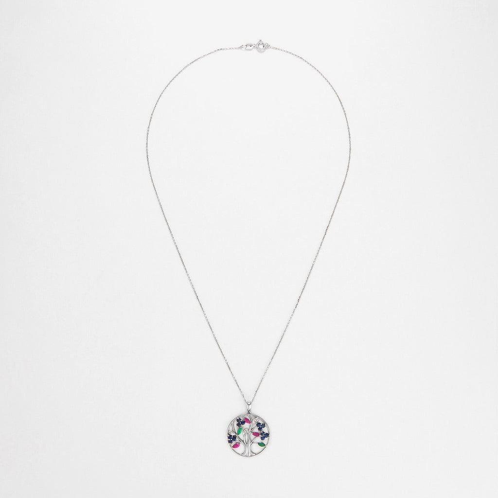 Colgante "Árbol de Flores" D0.02/3 S0.72/12 R0.36/3 E0.16/2 - Oro blanco
