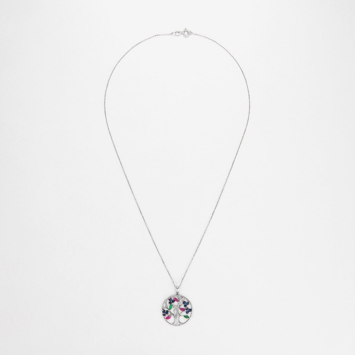 Colgante "Árbol de Flores" D0.02/3 S0.72/12 R0.36/3 E0.16/2 - Oro blanco